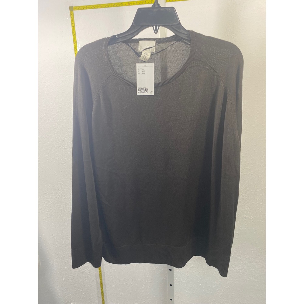HM‎ Mens XXL Dark Brown Fine Knit Crewneck Sweater Raglan Sleeve Pullover New